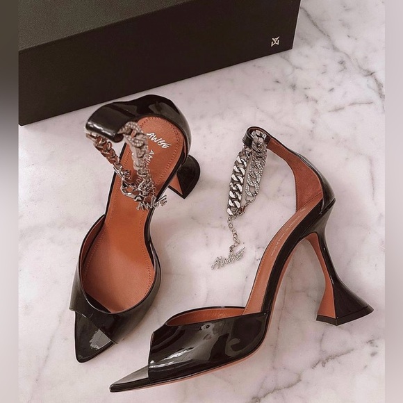 Amina Muaddi Patent Leather Flacko Sandals 95 - Picture 9 of 9